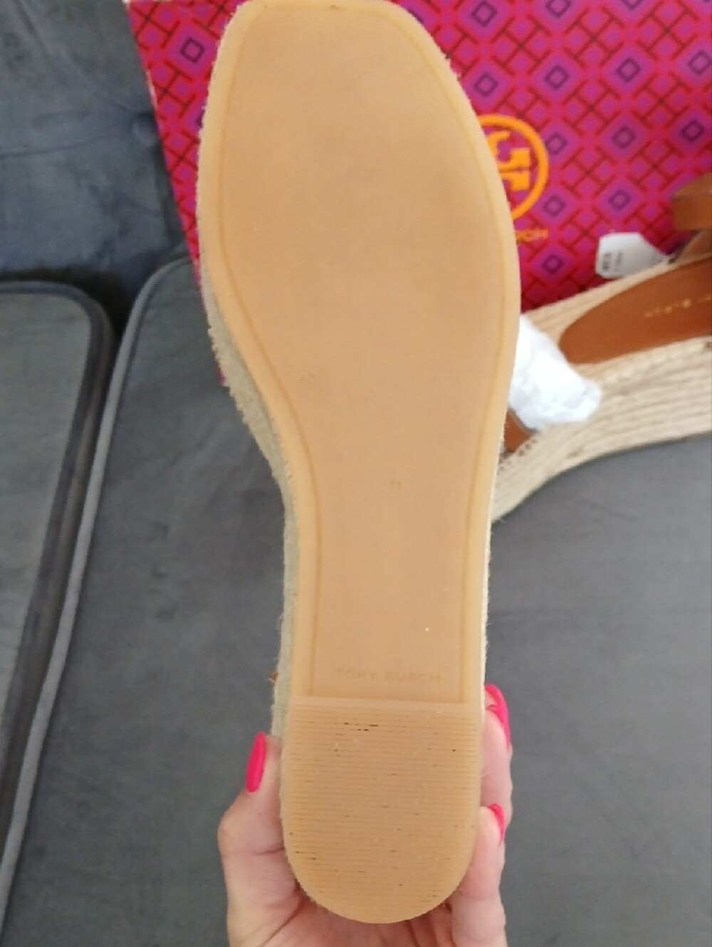 Tory Burch Tan Leather Espadrille Platform Wedge Sandals - Picture 2 of 12